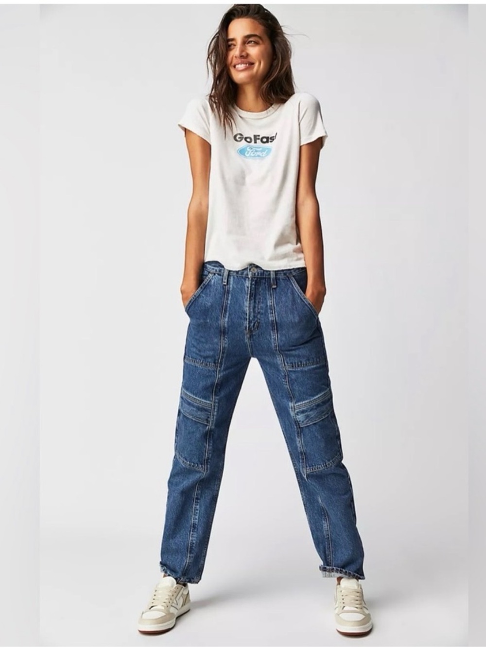 Like new Agolde Cooper cargo jeans in medium dark wash